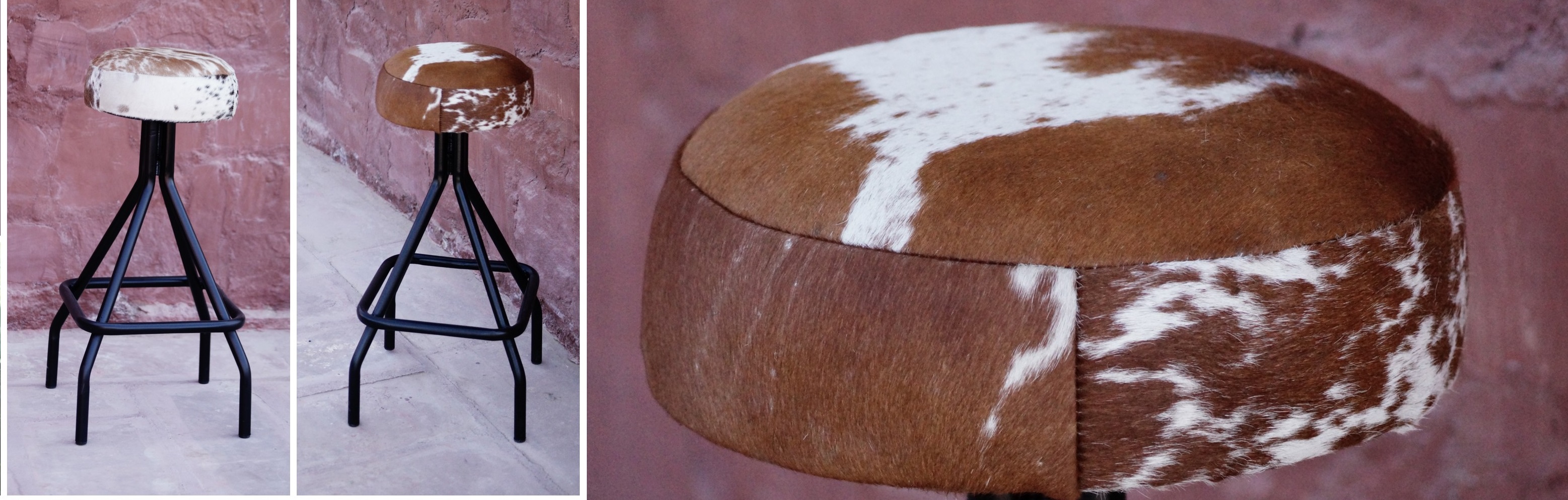 Arizona Cow Hide Stool Tan and White